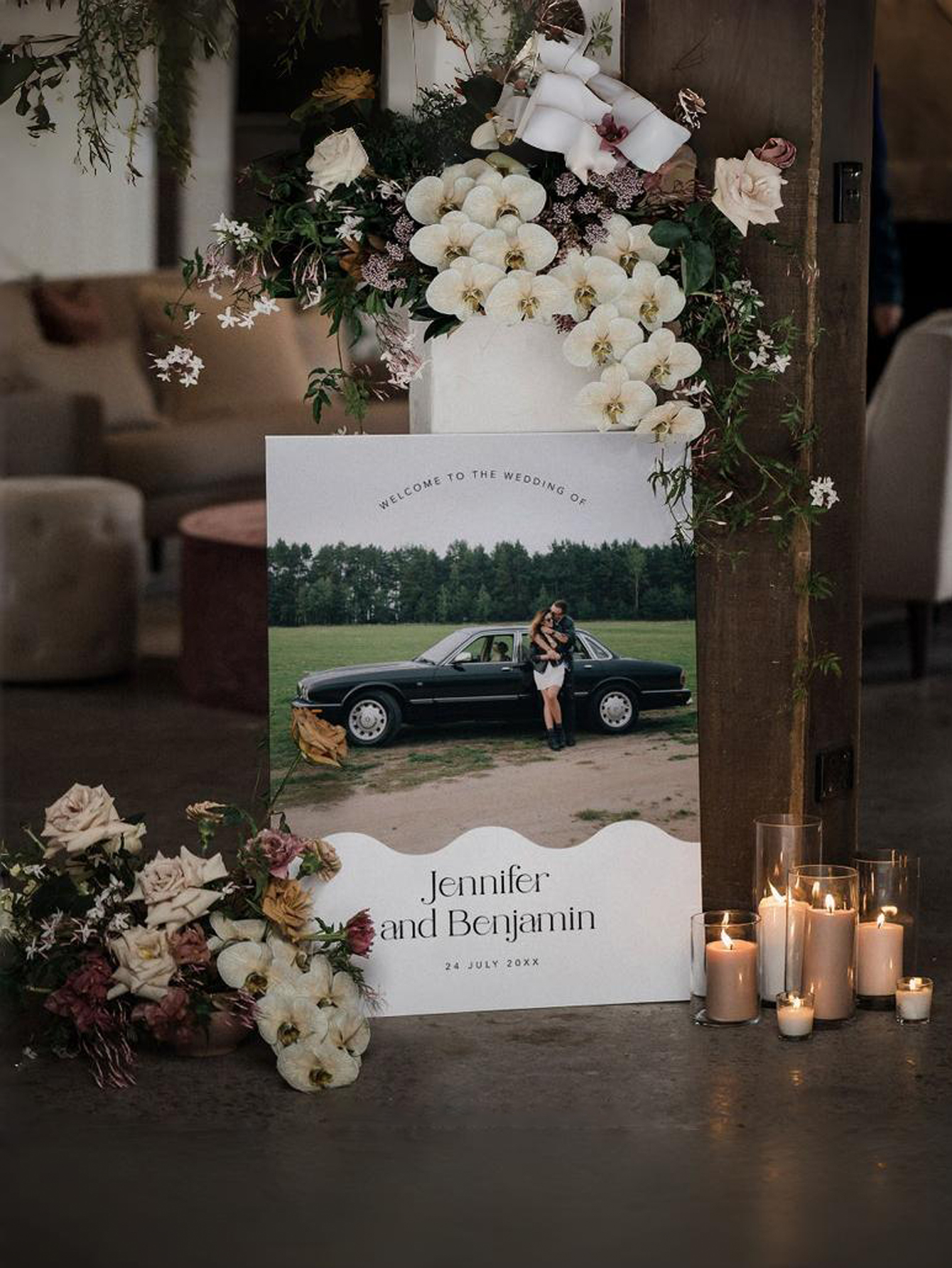 Wave-Patterned Wedding Welcome Sign